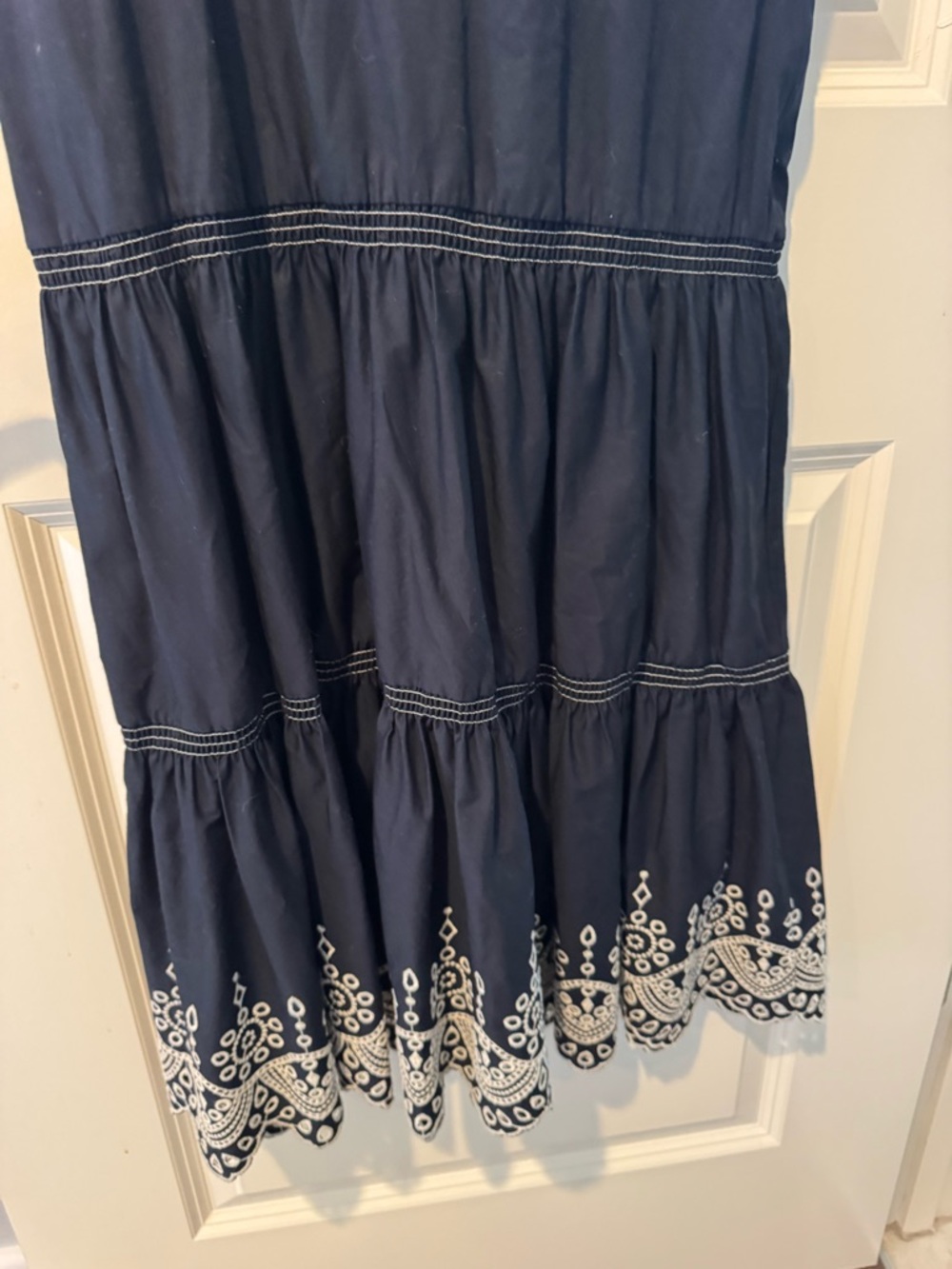 Veronica Beard Navy Blue & White Eyelet Sleeveless Amaia Midi Dress | S - Picture 6 of 7